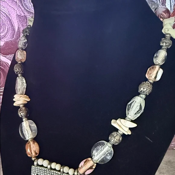 Chico's Multicolor Beaded Necklace with Silver Pendant - Picture 3 of 5